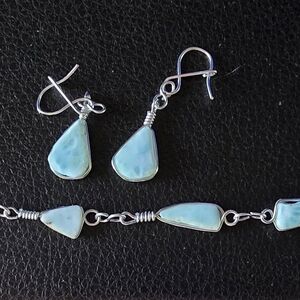 Sterling Silver Wrap Rare Larimar Bracelet And Earrings